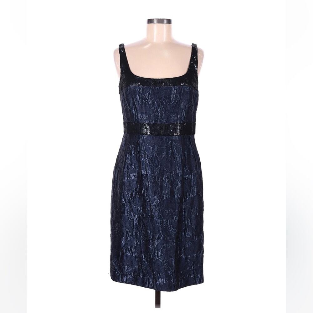 Carmen Marc Valvo collection Sequin embellished blue sheath dress, 8